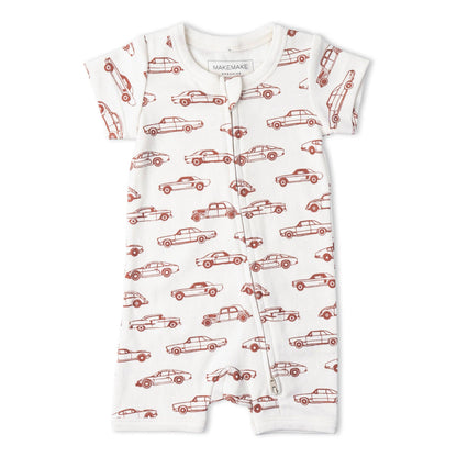Organic Short Zip Romper - Cars