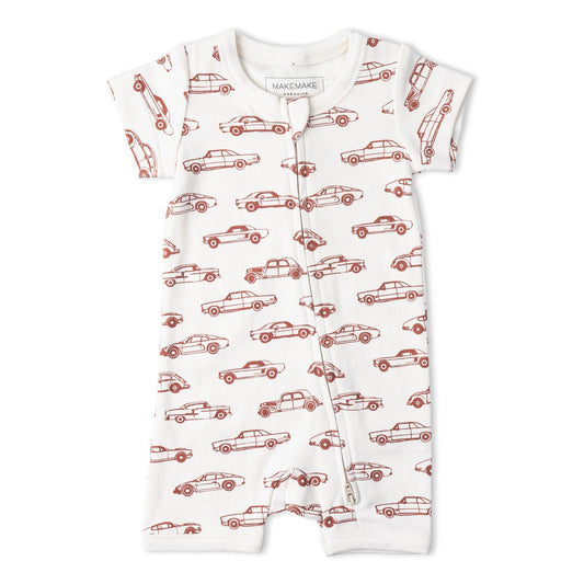 Organic Short Zip Romper - Cars