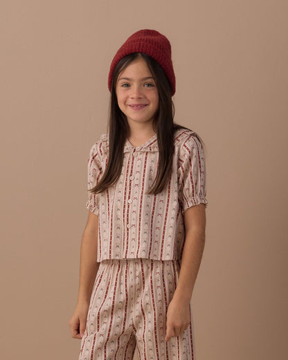 Rylee and Cru Ruffle Pajamas in Candy Cane Lane on model