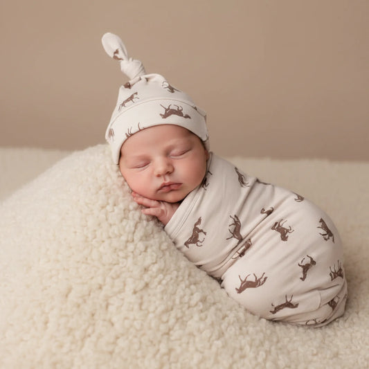 Organic Swaddle Blanket & Hat Set - Horses