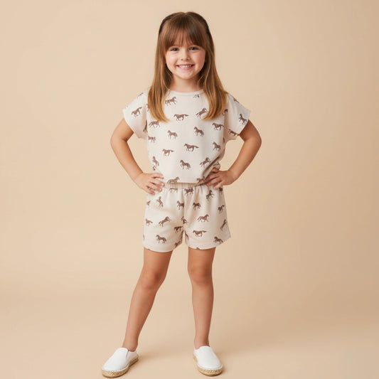 Organic Drop Shoulder Tee & Shorts Set - Horses