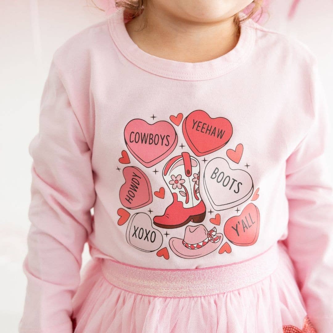 Howdy Valentine's Day Long Sleeve Shirt - Pink