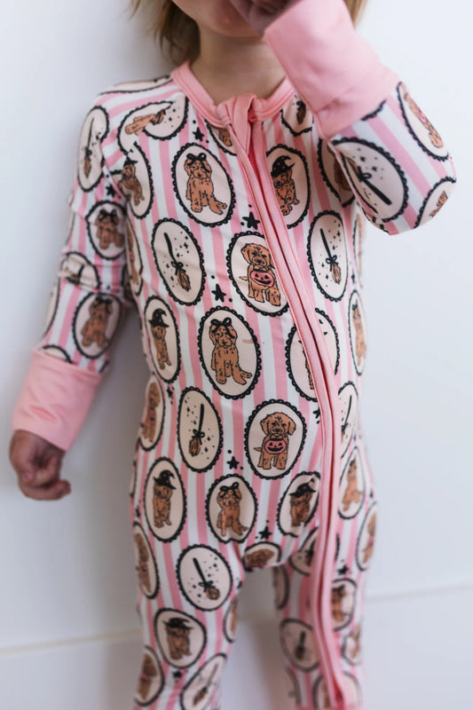 Pink Howl-o-Ween Pups Zipper Romper