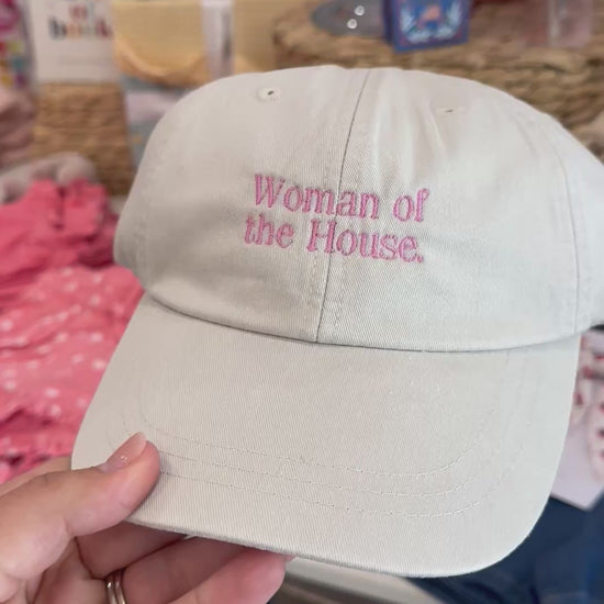 Woman of the House embroidered ivory and pink baseball hat for moms