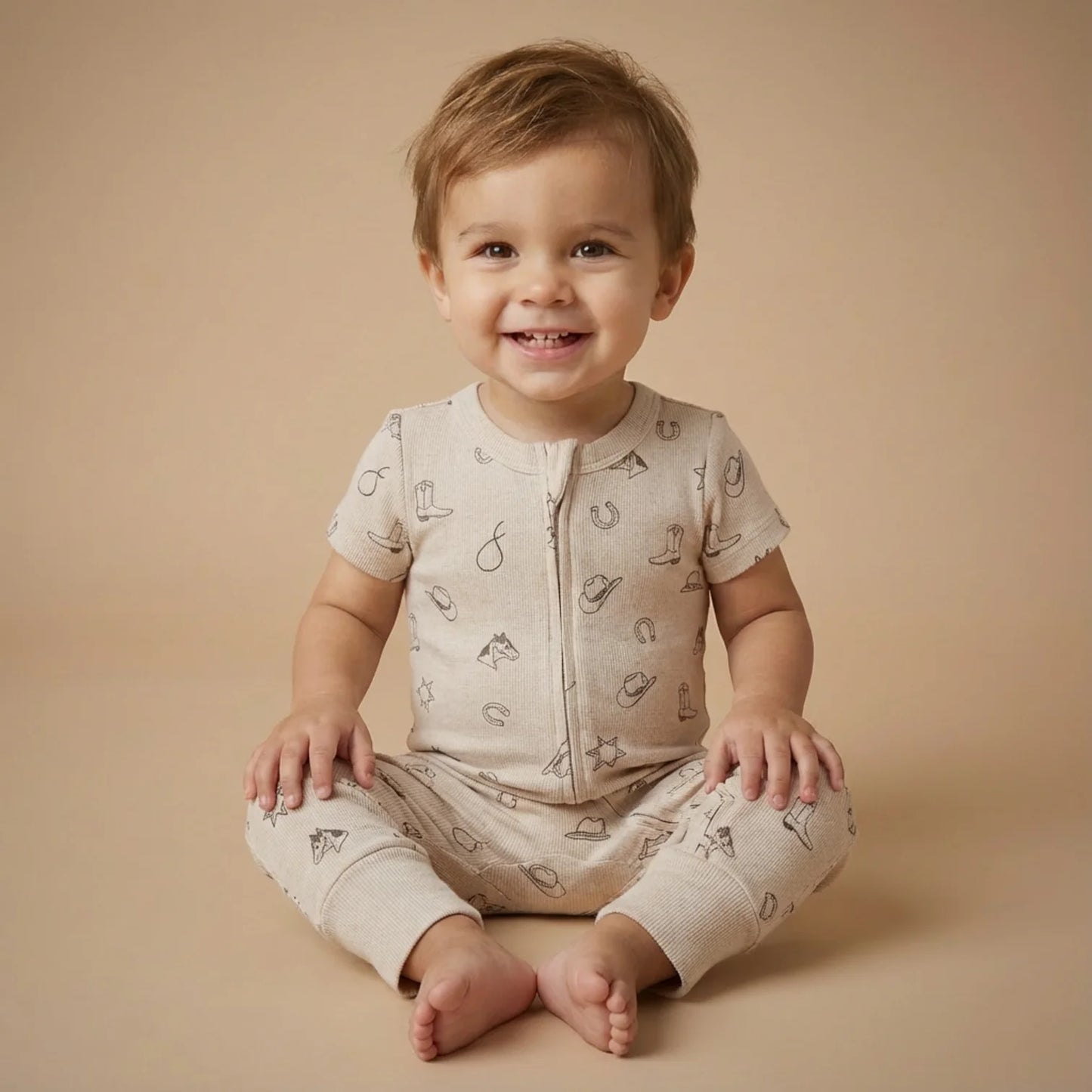 Organic Short Sleeve Zip Romper - Rodeo