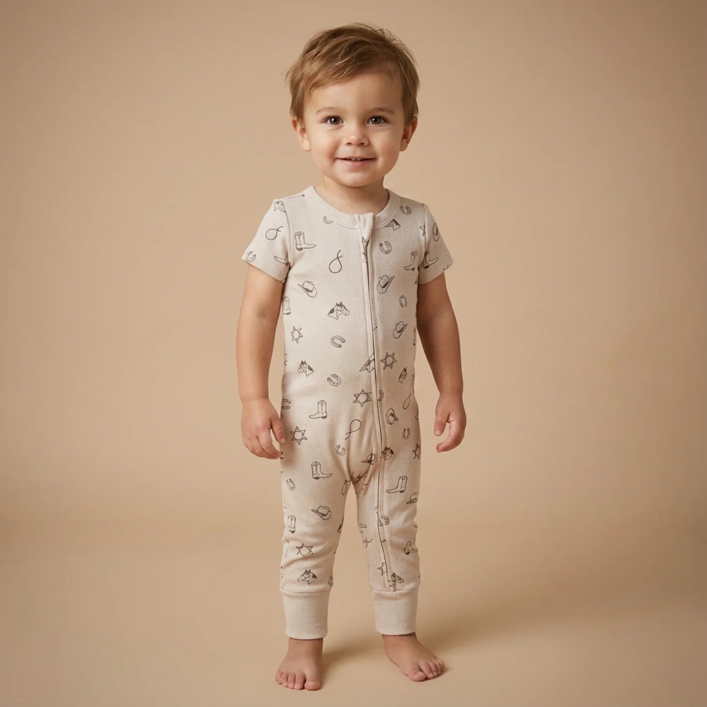 Organic Short Sleeve Zip Romper - Rodeo