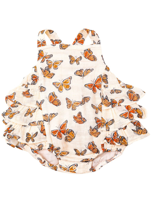 PAINTED MONARCH BUTTERFLIES RUFFLE SUNSUIT