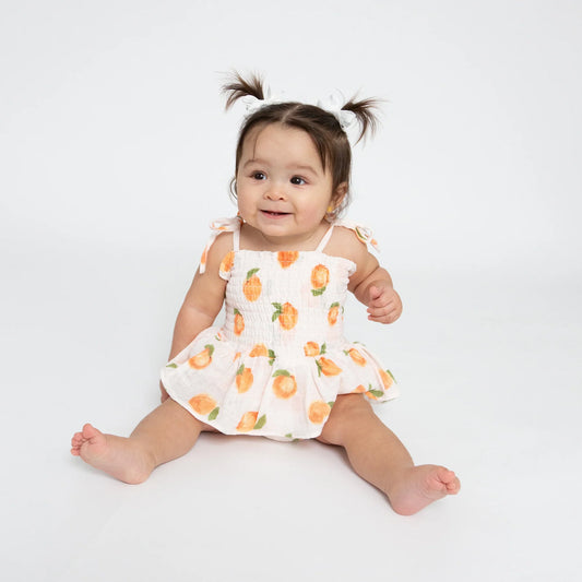 Tie Strap Smocked Bubble With Skirt, Peaches