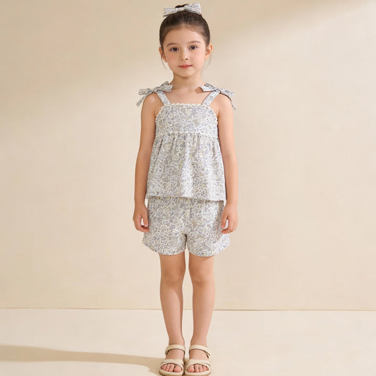 Organic Tie Up Top & Shorts Set - Tulle Floral