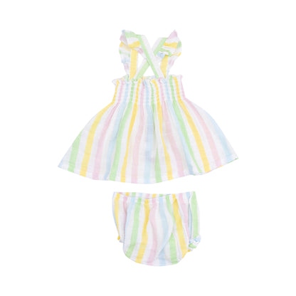 Ric Rac Stripe Ruffle Strap Smocked Top And Diaper Cover