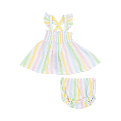 Ric Rac Stripe Ruffle Strap Smocked Top And Diaper Cover