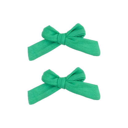 2 Pack Hair Bow with Clip - Solid Kelly Green