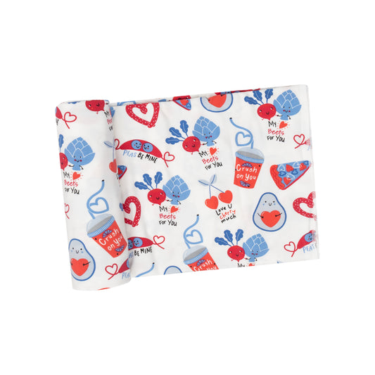 Love You Foodie Much Blue Swaddle Blanket