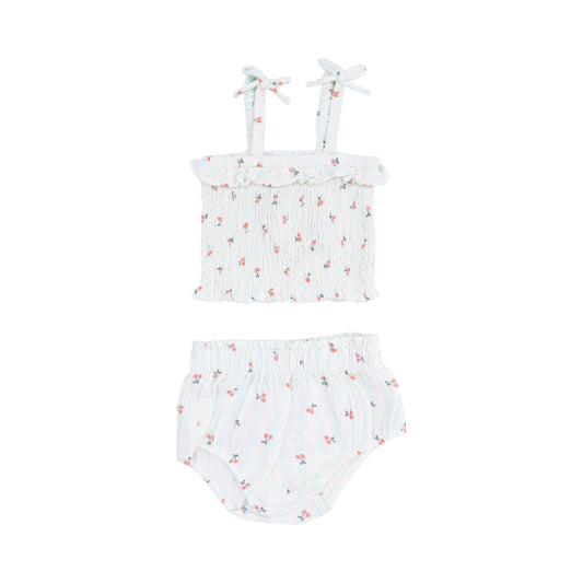 Smocked Ruffle Top & Bloomer - Cherry Stripe