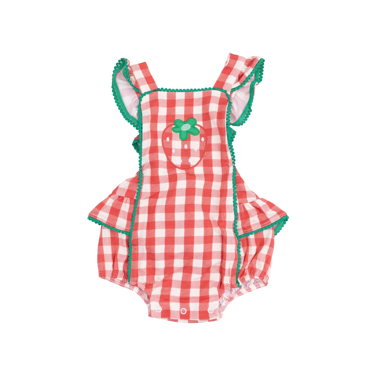 Strawberry Gingham, Ric-Rac Ruffle Sunsuit