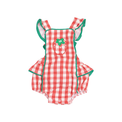 Strawberry Gingham, Ric-Rac Ruffle Sunsuit
