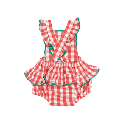 Strawberry Gingham, Ric-Rac Ruffle Sunsuit
