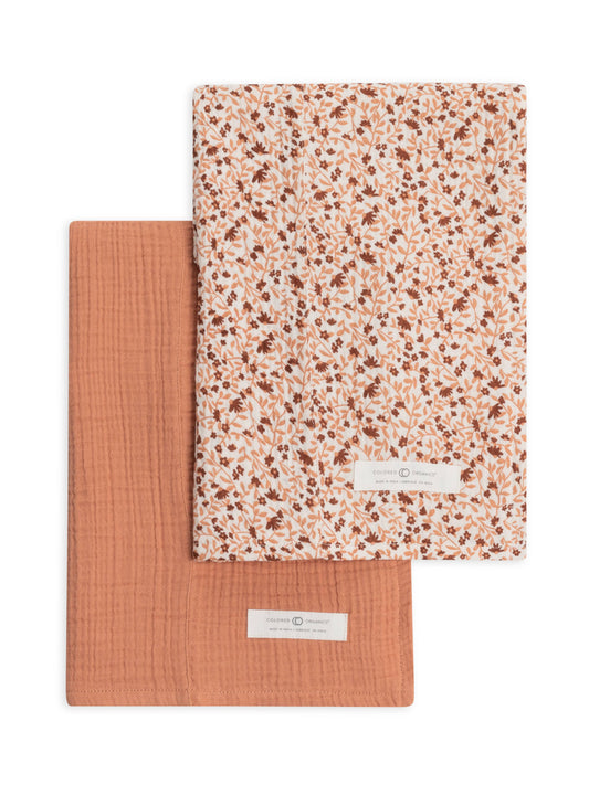 Eden Floral + Salmon | Organic Muslin Burp Cloth Set