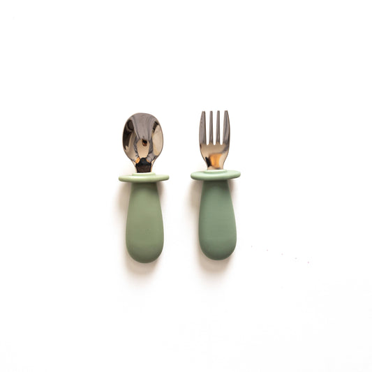 Sage Silicone & Stainless Steel Toddler Cutlery Set