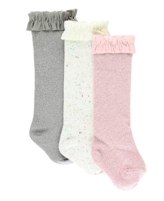 3-Pack Confetti Ivory, Sparkle Gray, & Ballet Pink Knee High Socks