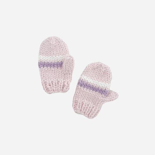 Ski Stripe Mittens in Baby Pink