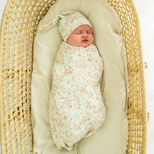 Organic Swaddle Blanket & Hat - Summer Floral