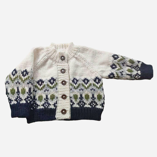 Fair Isle Knit Cardigan, Navy