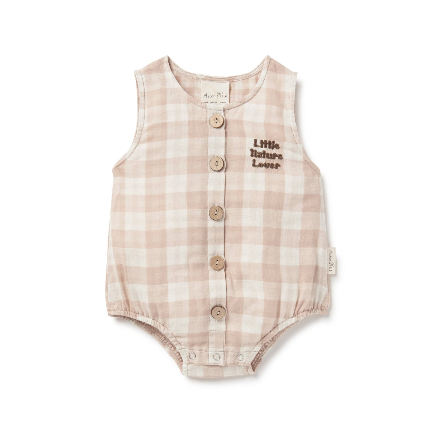 Taupe Gingham Muslin Romper