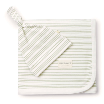 Organic Cotton Swaddle Blanket & Top Knot Hat - Foam Stripes